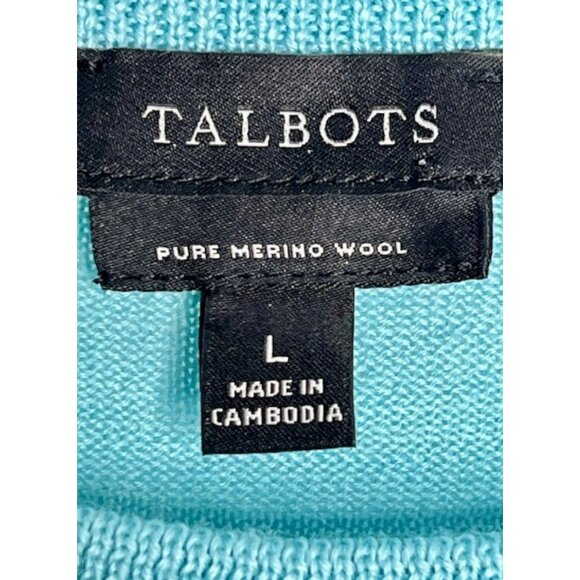 Talbots Lightweight 100% Merino Wool Sweater Pleated Shoulder Detail - Aqua - L - Picture 9 of 10